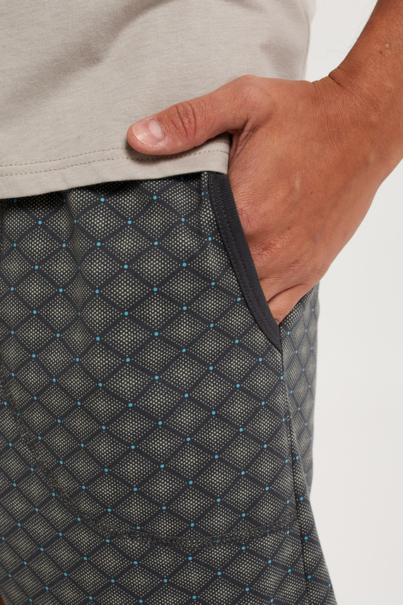 Abel Férfi rövid ujjú pizsama, rövidnadrág Olasz divat - bézs/print