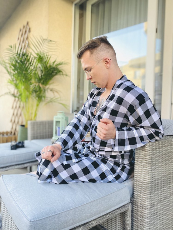 338 Crêpe férfi/női De Lafense köntös - fekete/fehér