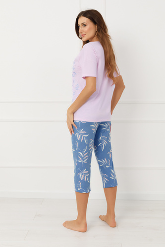 Női pizsama ERULA olasz divat pamut rövid ujjú 3/4-es nadrág rózsaszínű