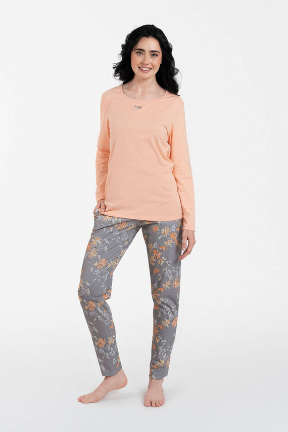 Kasali Női hosszú ujjú pizsama és nadrág Italian Fashion - lazac/print