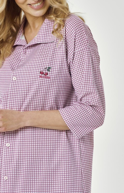 3436 Joliee Női Taro ing rózsaszín - pamut, kockás, 3/4 ujjú, gombok