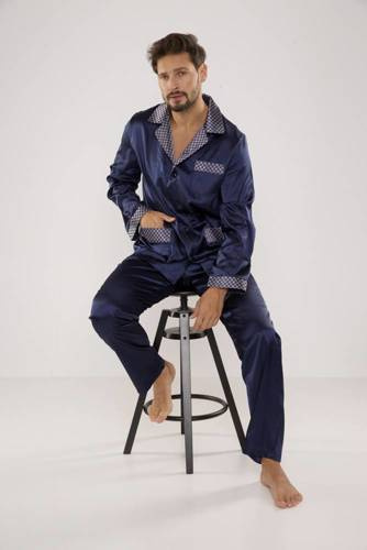 939 Férfi szatén pizsama - tengerészkék