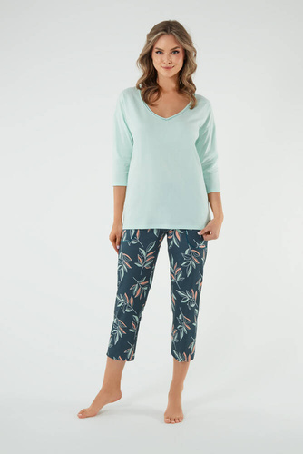 Julietta Női pizsama 3/4 ujjú, 7/8 nadrág olasz divat - pisztácia/print