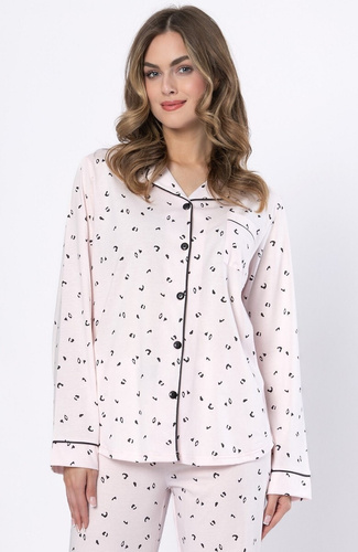 Női pizsama Laveza Alka 1618 világos rózsaszín- pamut, hosszú ujjú, gombos, hosszú ujjú, gombos