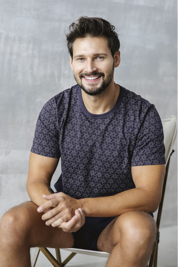 Ricardo Férfi rövid ujjú pizsama, rövidnadrág Olasz divat - tengerészkék/print