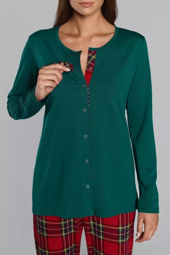 Zorza női pizsama hosszú ujjú, nadrágos olasz divat - piros/print