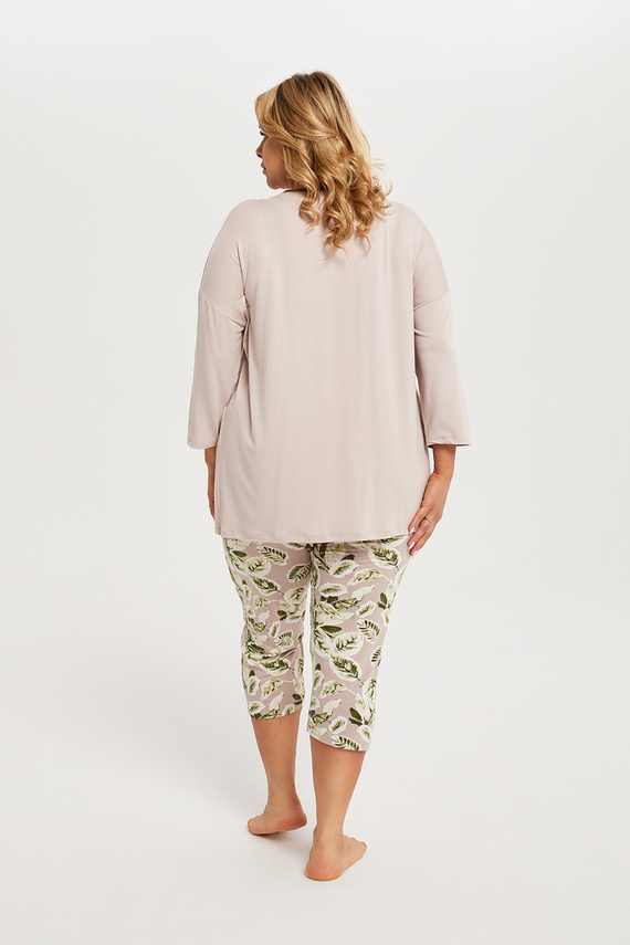 Indonézia Női pizsama 3/4 ujjú, 3/4 nadrág Olasz divat - bézs/print