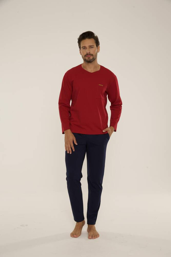 683 Kevin Forex Férfi pizsama - bordó - tengerészkék