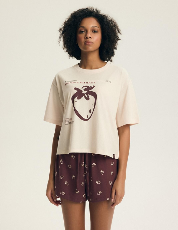 Henderson Evika 44474 női pizsama – pamut, eper mintás, rövidnadrág