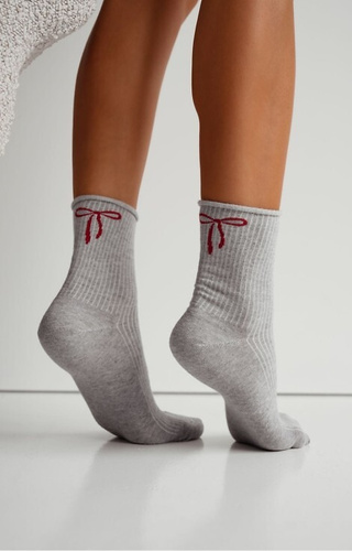 0200-193 Női zokni masnival Milena szürke-pamut bordás zokni