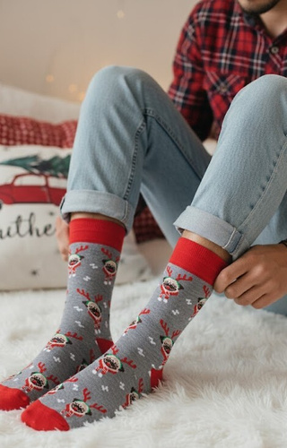 1290-036 Mopsy férfi zokni Milena szürke-karácsonyi színű pamut zokni