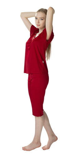 3639 Matylda Női pizsama Mewa bordó-vizkózselyem, lengyel termék, 3/4-es hosszúságban
