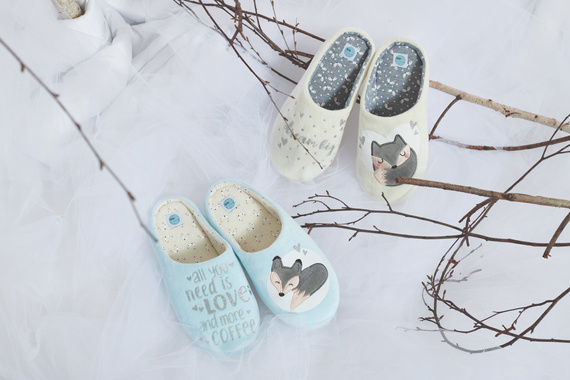 Fixy Sorbetto ecru - meleg női papucs csúszásmentes talppal és nyomtatással