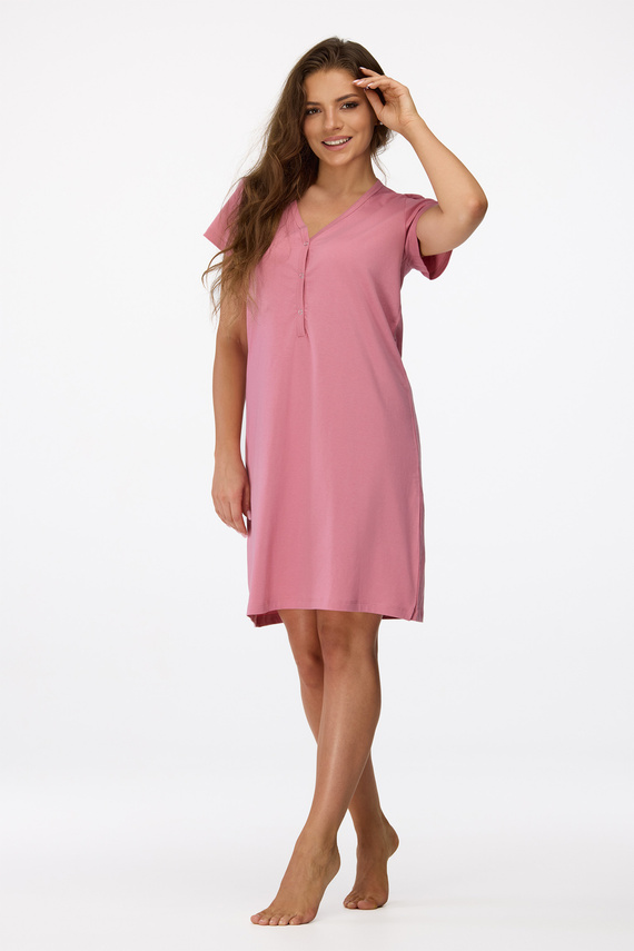 nincs. 20 Terhességi hálóing Senizo antik rózsaszín - 100% pamut, rövid ujjú, szoptatós gombos, szoptatós hálóing