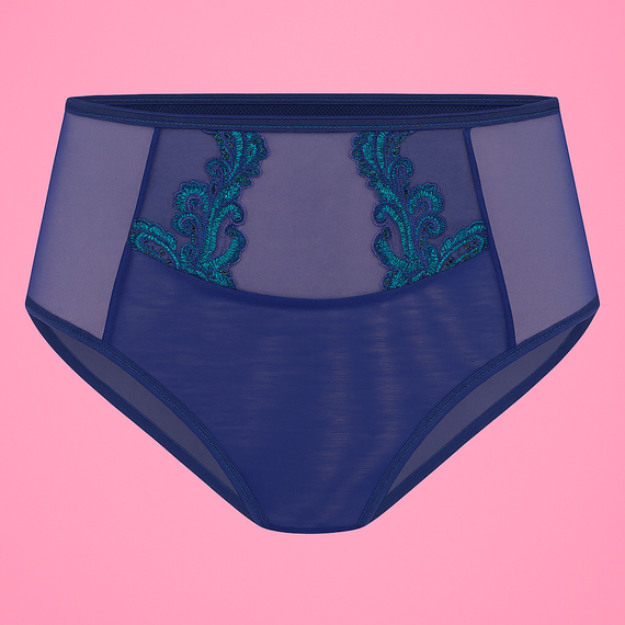 Női bugyi VF-474 - magasított, csipkés, komfort Vena tengerészkék-zöld
