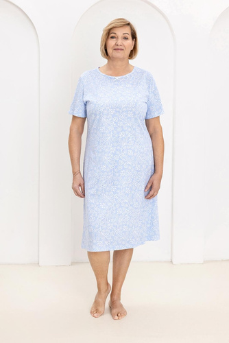 169 Regina hálóing kék - pamut, virágmintás, félkör alakú nyakkivágással