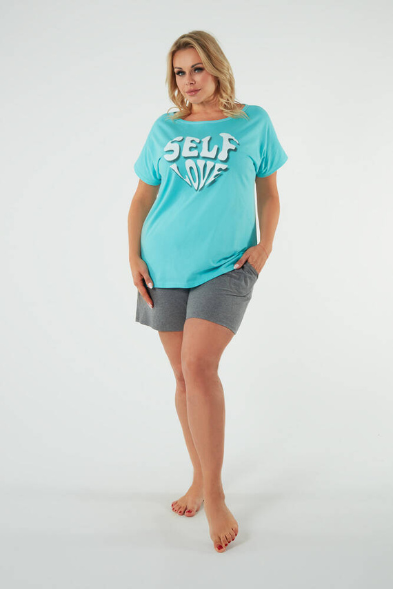 Selfie Női rövid ujjú pizsama, rövidnadrág Italian Fashion - türkiz/melange