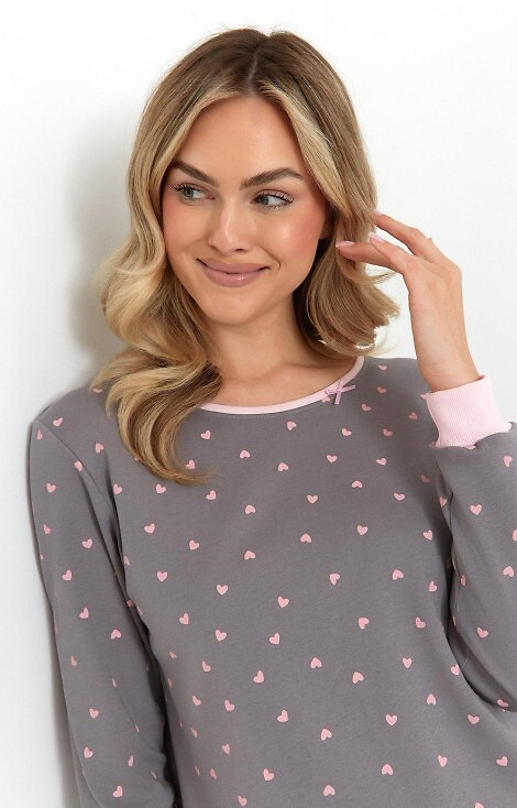 493 Női hálóing Cana grafit - interlock pamut, szív, hosszú ujjú, hosszú ujjú