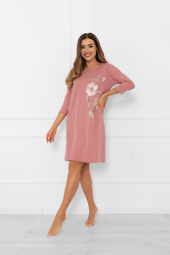 Női hálóing Akita - pamut, 3/4 ujjú, virágos applikációval Italian Fashion