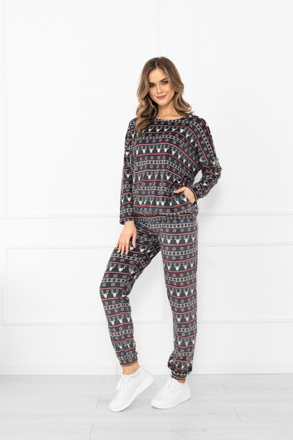 Női szett Navara - gyapjú szett karácsonyi mintás rénszarvasos olasz divat - grafit