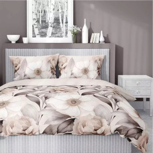 5220 A Pościel satynowa cieniowane kwiaty Detexpol beżowy