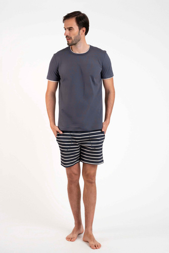 Lars Férfi rövid ujjú pizsama, rövid nadrág Olasz divat - grafit/grafit nyomtatás