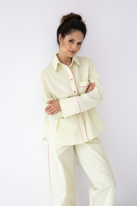 Sensis Raven női pizsama lime – pamut ing és hosszú nadrág szett