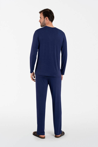 Akord Férfi pizsama hosszú ujjú, hosszú nadrág olasz divat - tengerészkék