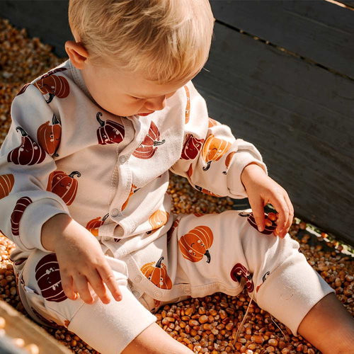 Eevi Halloween babapizsama - ekrü, tök, láb nélküli, pamut, pamut