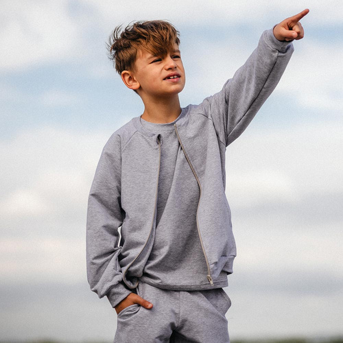 Simply Comfy Gyermek Eevi szürke bomber pulóver - pamut, könnyű, kapucni nélkül