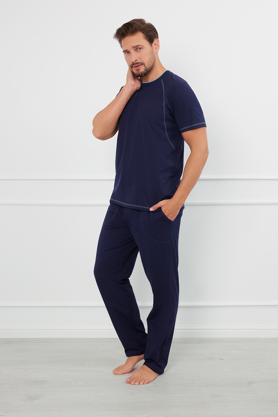 Salomon Férfi rövid ujjú pizsama, hosszú nadrág Olasz divat - tengerészkék/kék