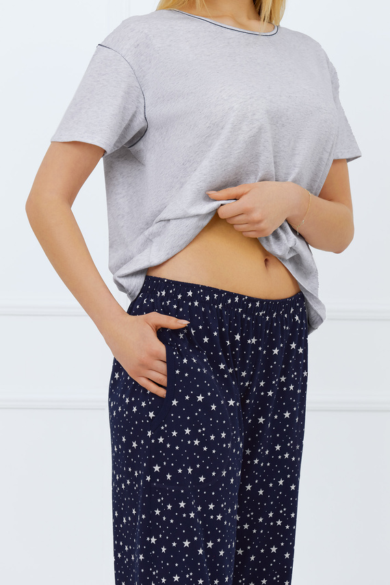 Arugia Női pizsama rövid ujjú, hosszú nadrágos olasz divat - melange/print