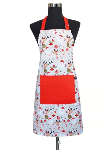 Karácsonyi konyhai kötény Mikulás 60x75 fehér piros Mikulás - pamut Spod Igły i Nitki