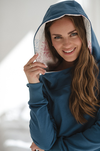 Milk Please Terhességi és szoptatási blúz farmer kék kapucnival - Milk&Love, lengyel gyártás