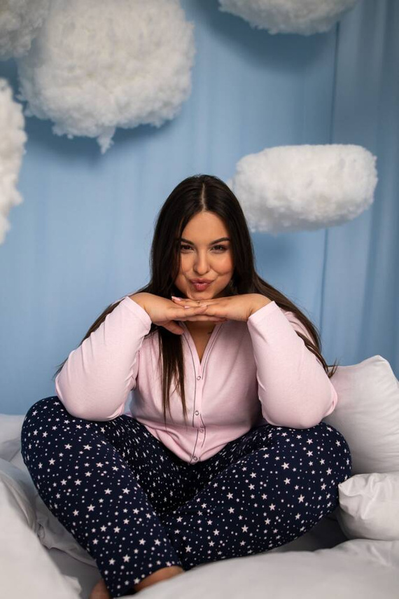 Libra Női pizsama hosszú ujjú és nadrágos olasz divat - rózsaszín/print