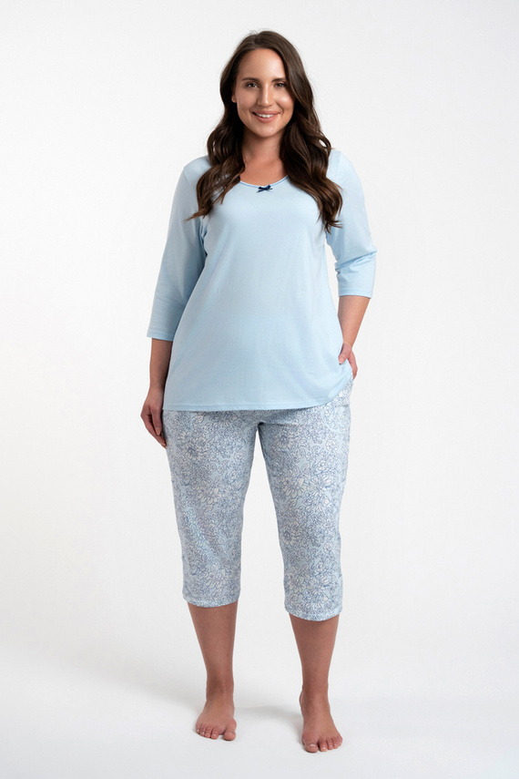 Salli Női pizsama 3/4 ujjú és 3/4 nadrág olasz divat -kék/print