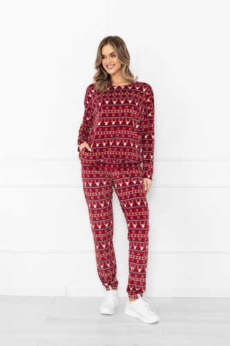 Női szett Navara - gyapjú szett karácsonyi mintás rénszarvasos olasz divat - bordó