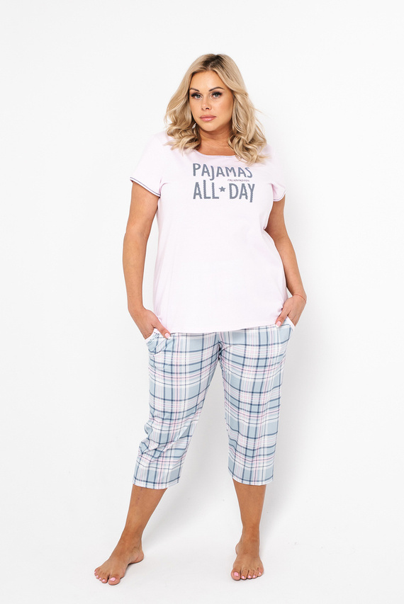 Glamour Női pizsama rövid ujjú és 3/4 nadrág olasz divat - rózsaszín/print