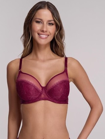 1396 Ava puha melltartó - bordó, csipke, merevítővel, nagy mellmérettel