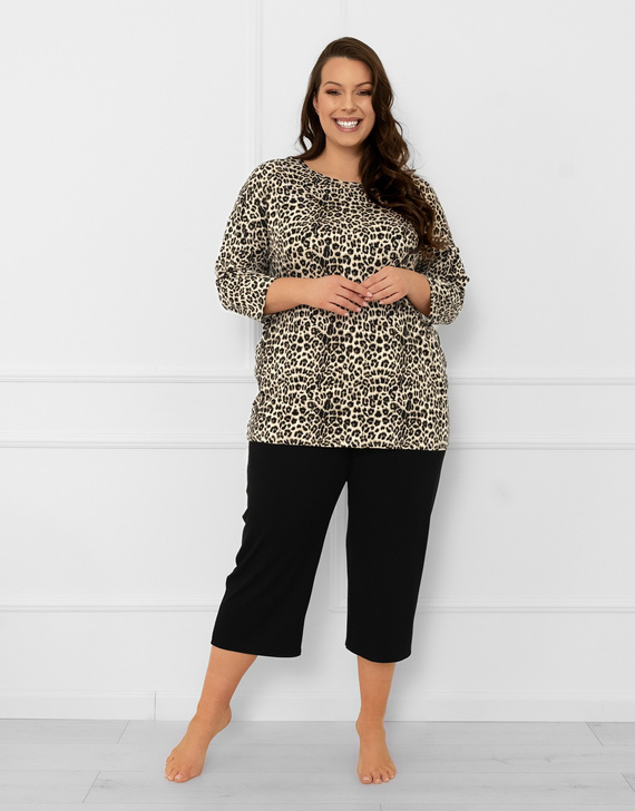 Kenya Női pizsama Italian Fashion - leopárd mintás, 3/4-es ujjú és 3/4-es nadrág