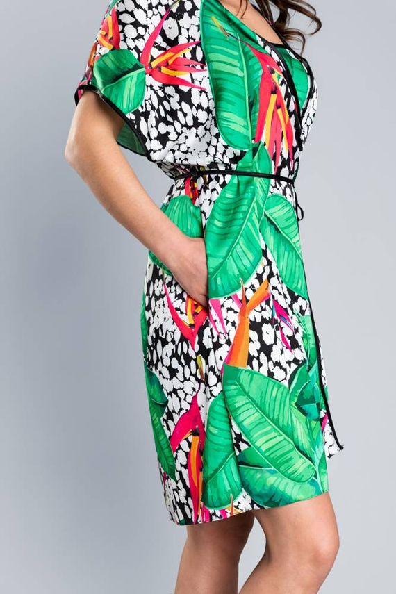 DORITA Női szatén fürdőköpeny olasz divat - print/zöld