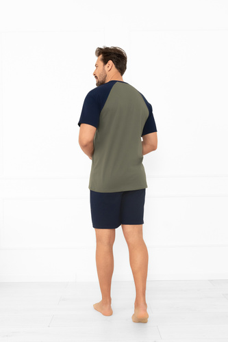 Alexander Italian Fashion férfi pizsama olívazöld - rövid ujjú és rövidnadrág, 100% pamut