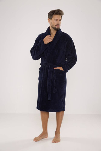 811 De Lafense férfi plüss fürdőköpeny - tengerészkék