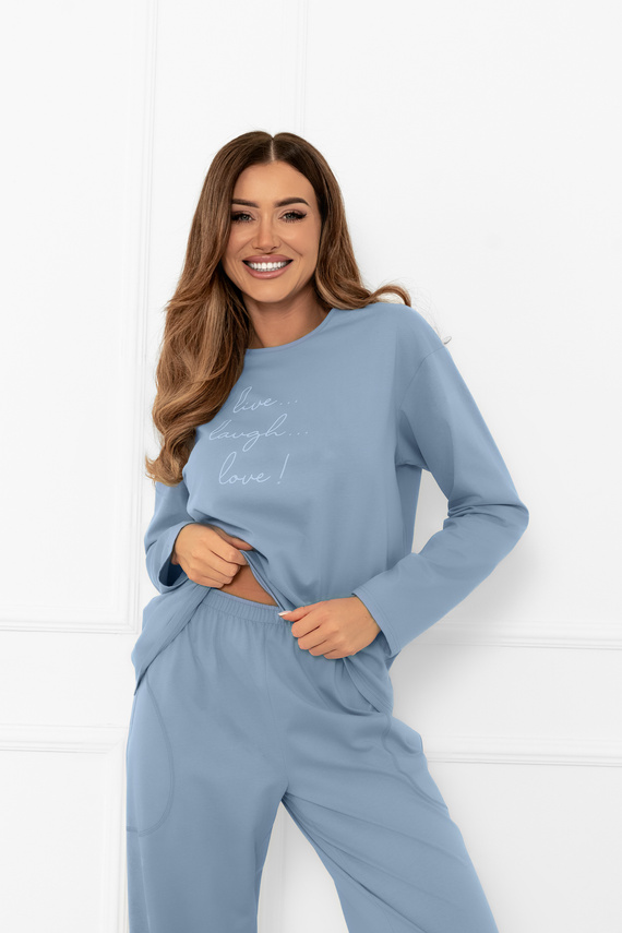 Női pizsama Ksara Italian Fashion - pamut, hosszú ujjú és zsebes nadrág - acél