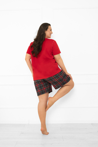 Italian Fashion női pizsama piros színben - pamut, rövid ujjú és rövid nadrág, kockás