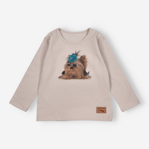 KAR-3004 Lányok hosszú ujjú blúz Lagarto Verde bézs - stílusos, pamut, lengyel gyártmányú