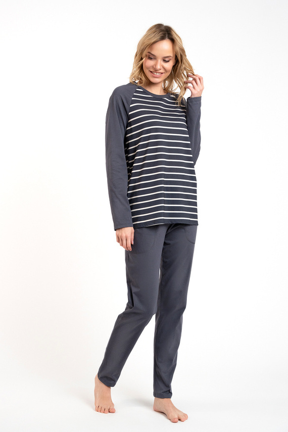 Oda Női pizsama hosszú ujjú, hosszú nadrágos olasz divat - grafit/grafit nyomtatás