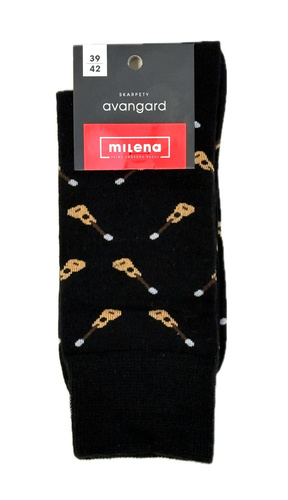 Férfi zokni Milena Avangard 0125-122 - Small Guitars | Pamut, nem nyomott pánt, lengyel gyártmány - fekete