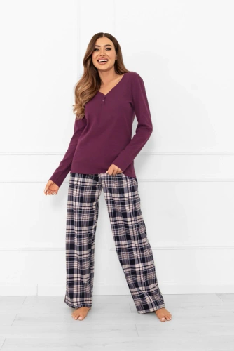 Donatella Női pizsama Italian Fashion - pamut, kockás, hosszú ujjú, hosszú ujjú