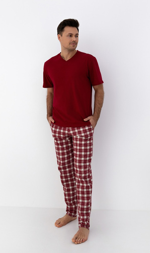 Matthew Sensis pizsama - férfi pamut pizsama V-nyakú inggel és kockás nadrággal
